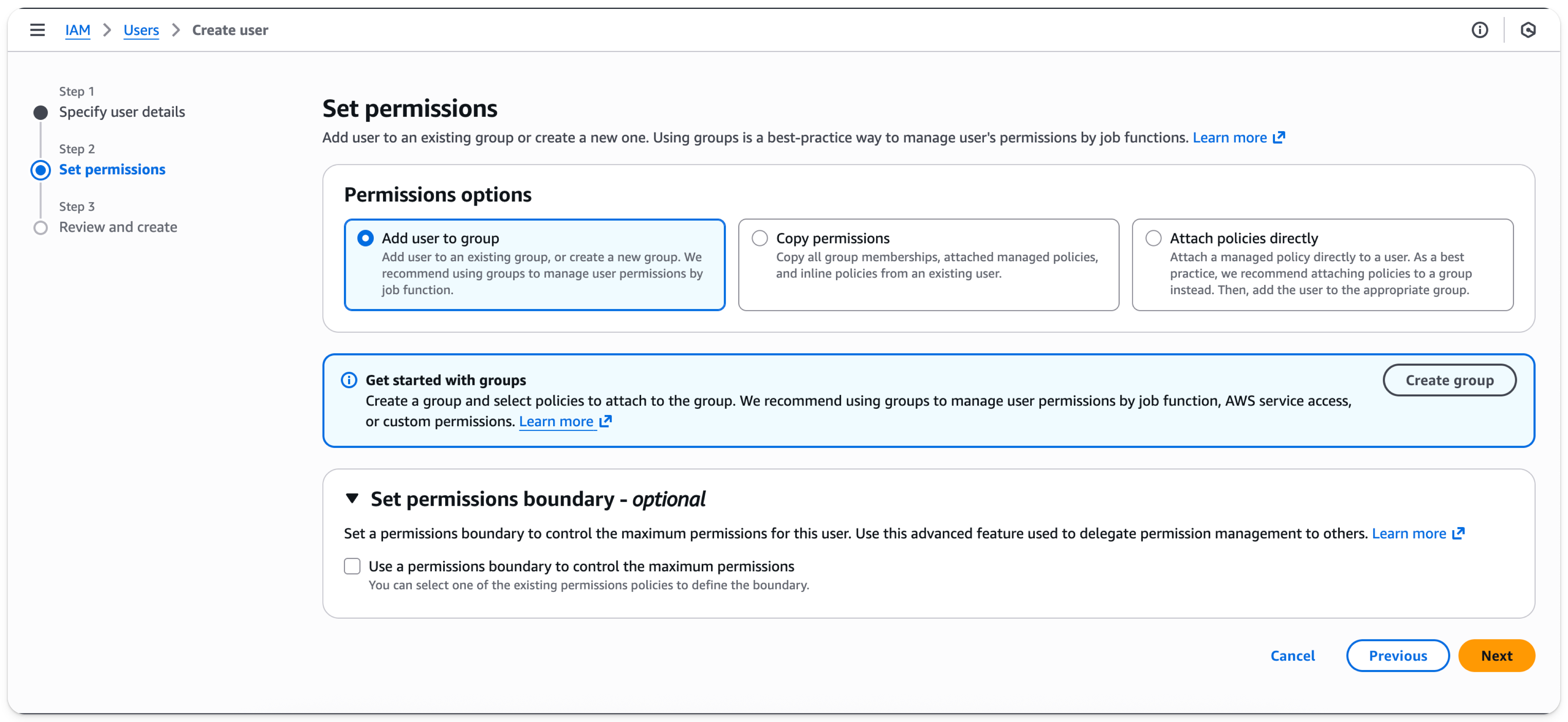 AWS IAM 管理控制台 - 添加新用户