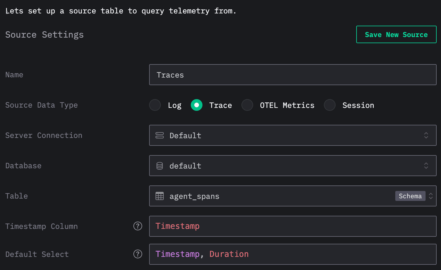 Setting up a data source in HyperDX